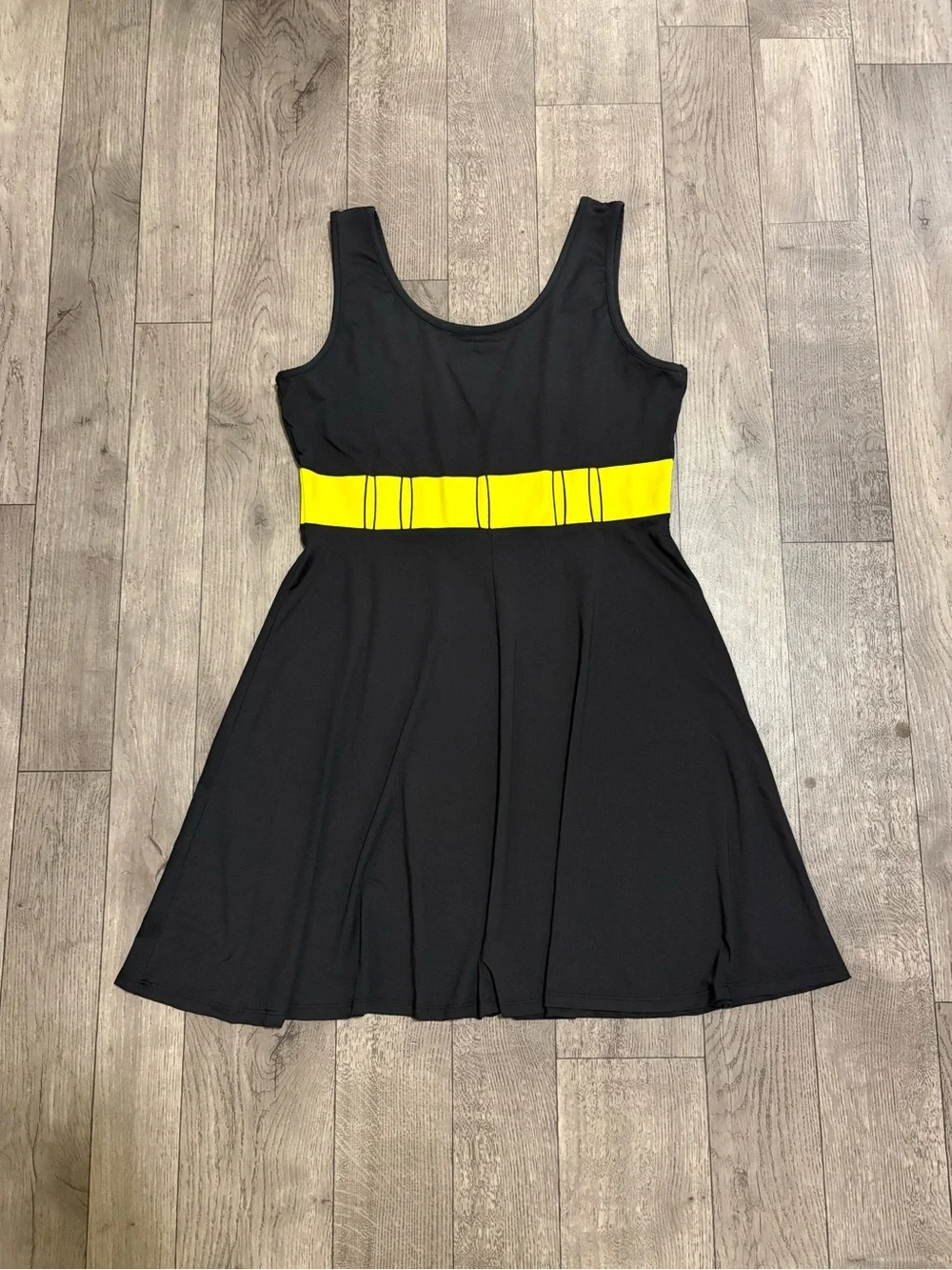 Batman Black Dress with Bright Yellow Bat Emblem and Belt